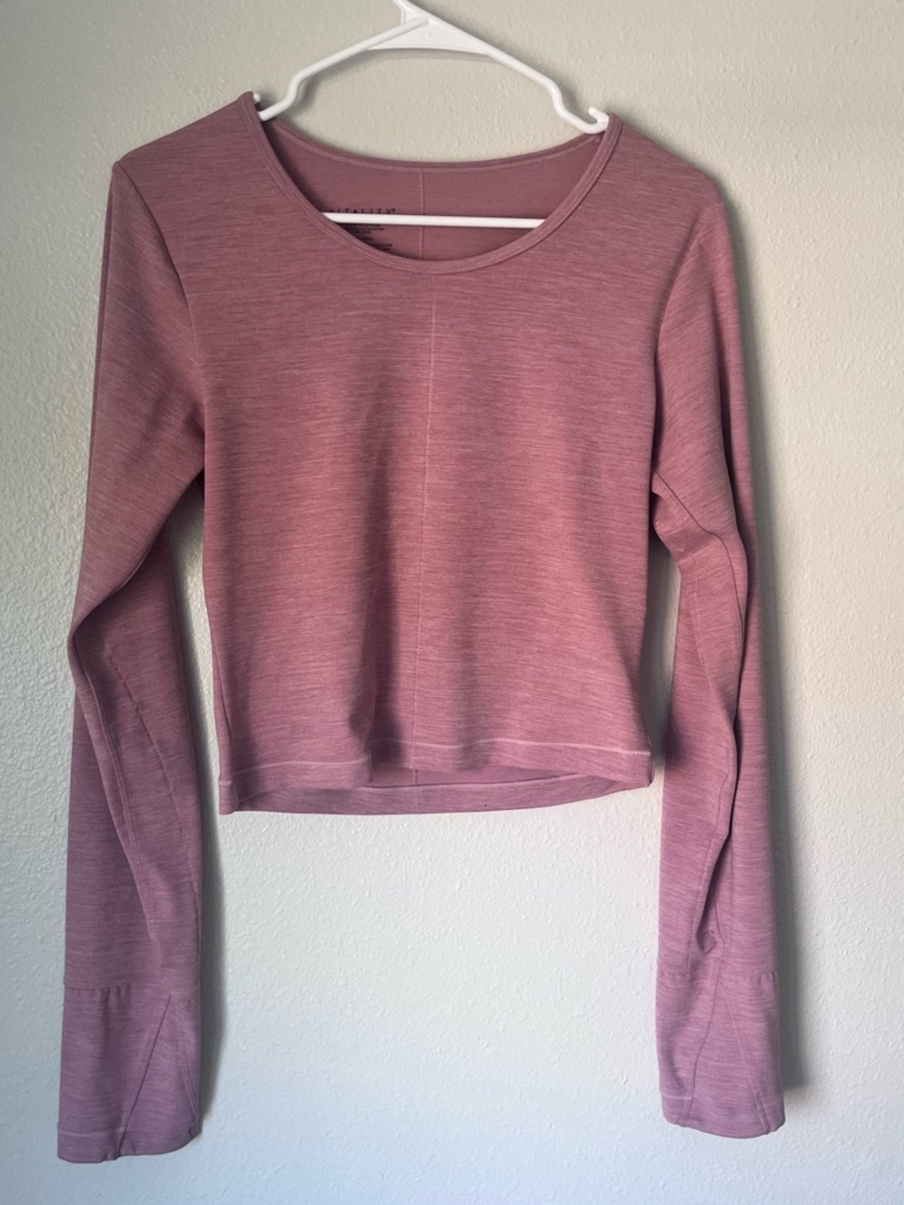Vitality- Women's Long Sleeve Crop Activewear Top- Dusty Rose